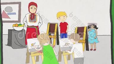小组幼儿学习画一个静物的成果深盘，美术教育理念.. <strong>卡通动画</strong>